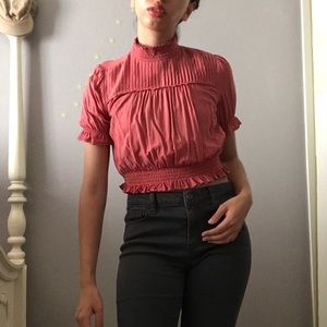 Mock neck puffed sleeve crop top